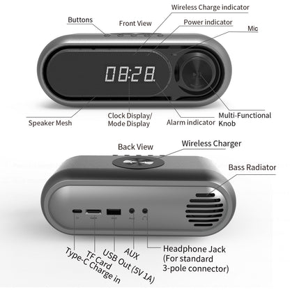 Bedside Wireless Charging Audio LED Alarm Clock